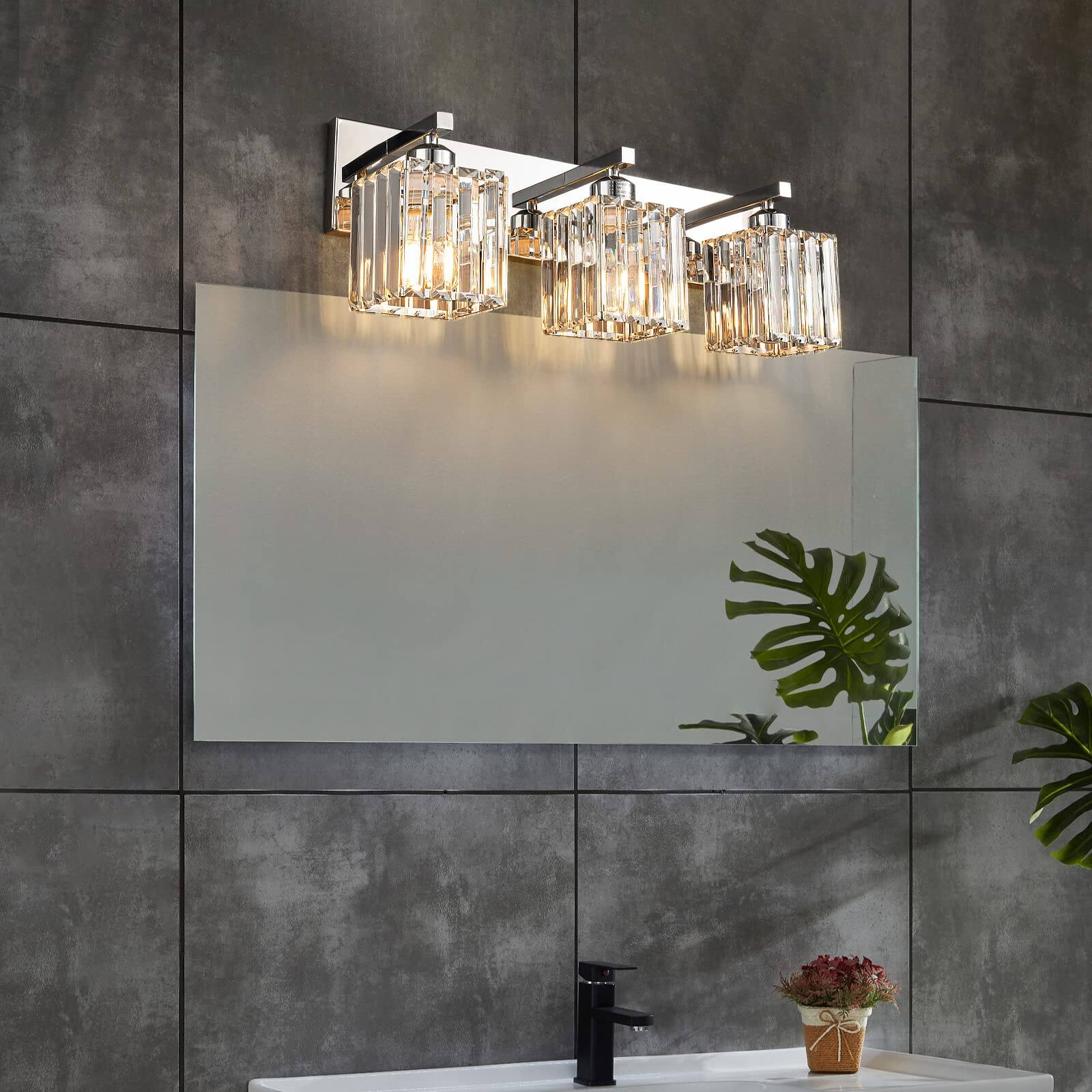 Back. Earthley Blooms - Modern Bathroom Vanity Light 3-lights Chrome Crystal Wall Fixtures 20 47-inch Minimalist Design [High - Black+Gold Straight-3-Light.