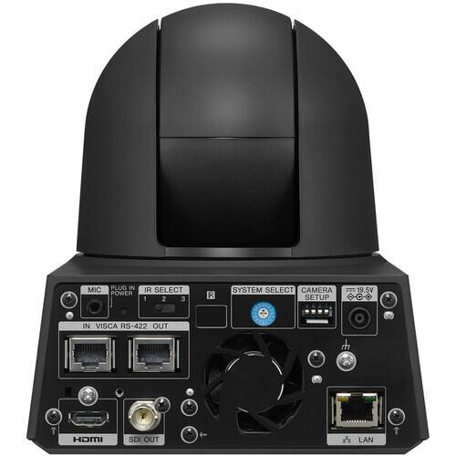 MIC PLUG IN POWER IR SELECT 1 2 3 R SYSTEM SELECT CAMERA SETUP 19.5V 19 C IN VISCA RS-422 OUT HDMI SDI OUT LAN