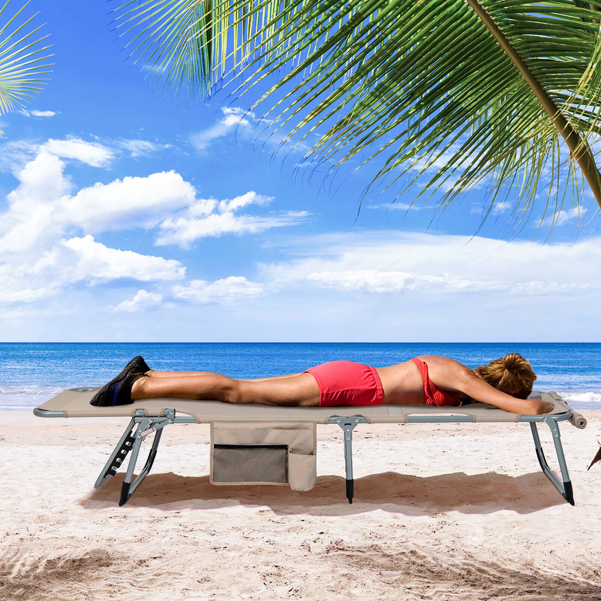 Alt View 3. Gymax - Gymax Outdoor Folding Chaise 5-Position Lounge Chair w/ Face Hole &Adjustable Footrest - Beige.