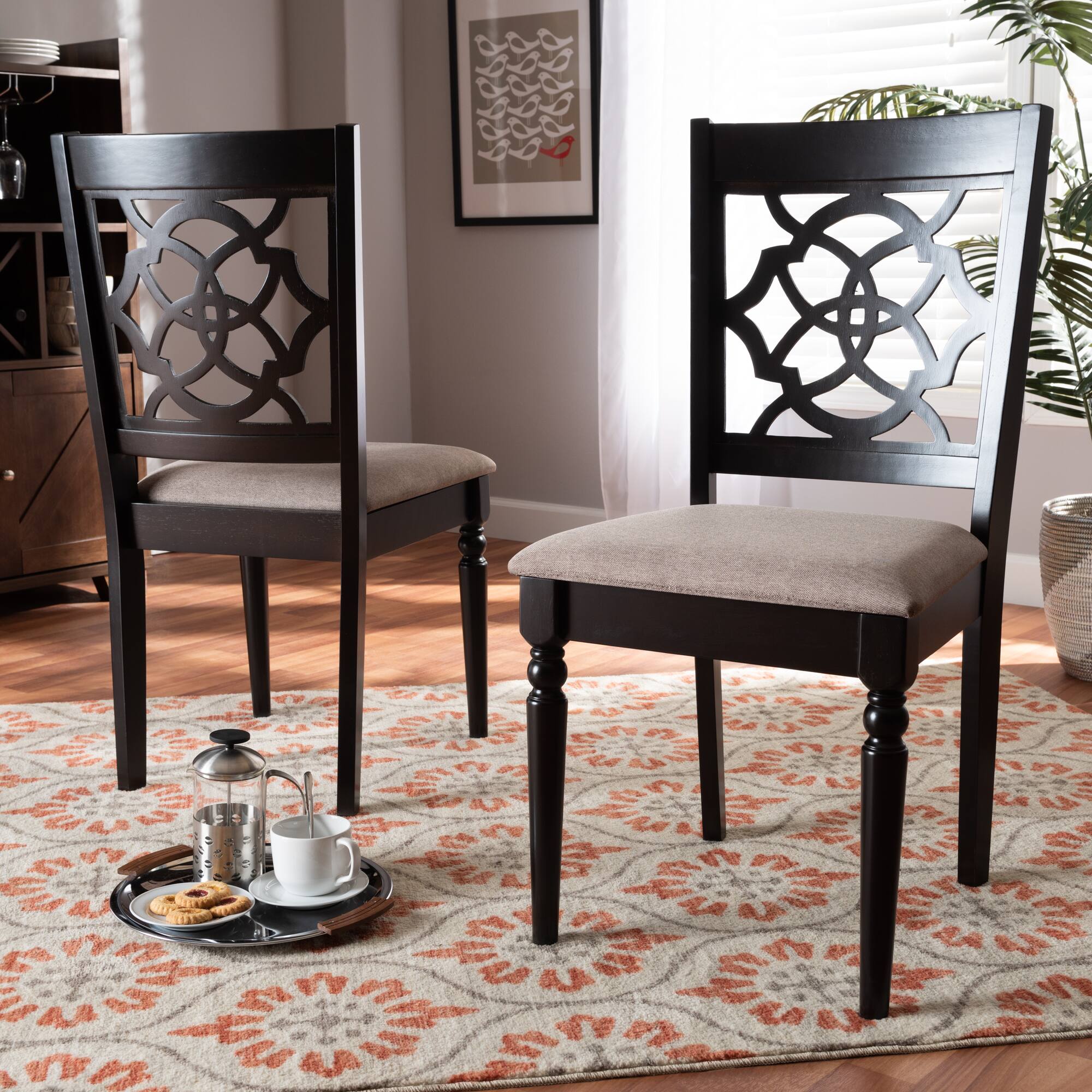 Alt View 2. Baxton Studio - Renaud Modern Fabric Upholstered and Espresso Finished Wood 2-Piece Dining Chair Set Set - Sand/Dark Brown.