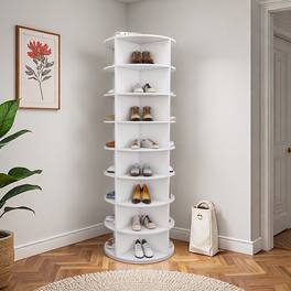 Z-Edge - Rotating Shoe Rack Tower, 8-Tier Spinning Storage Rack, 360° Revolving Shoe Organizer, Holds 32 Pairs of Shoes - White
