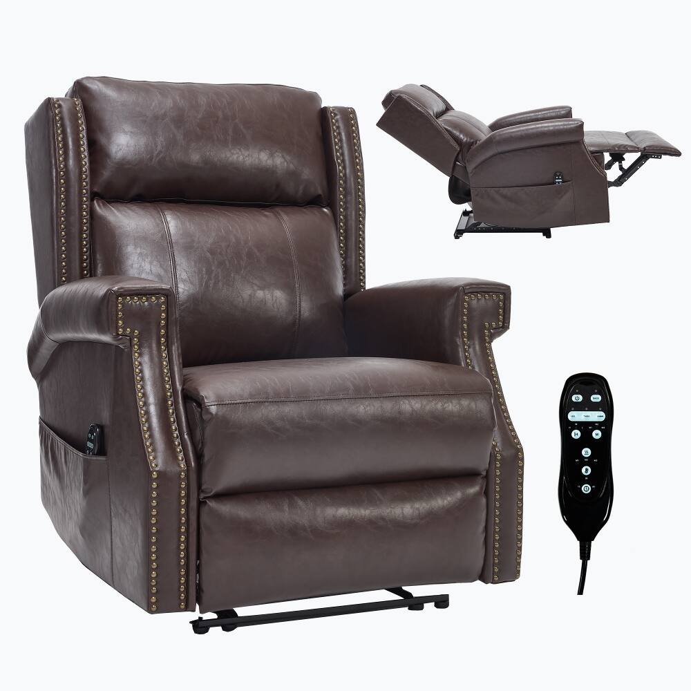 Alt View 6. Ropilly - Ropilly Antique Brown Manual Recliner Faux Leather Massage Chair - Antique brown.