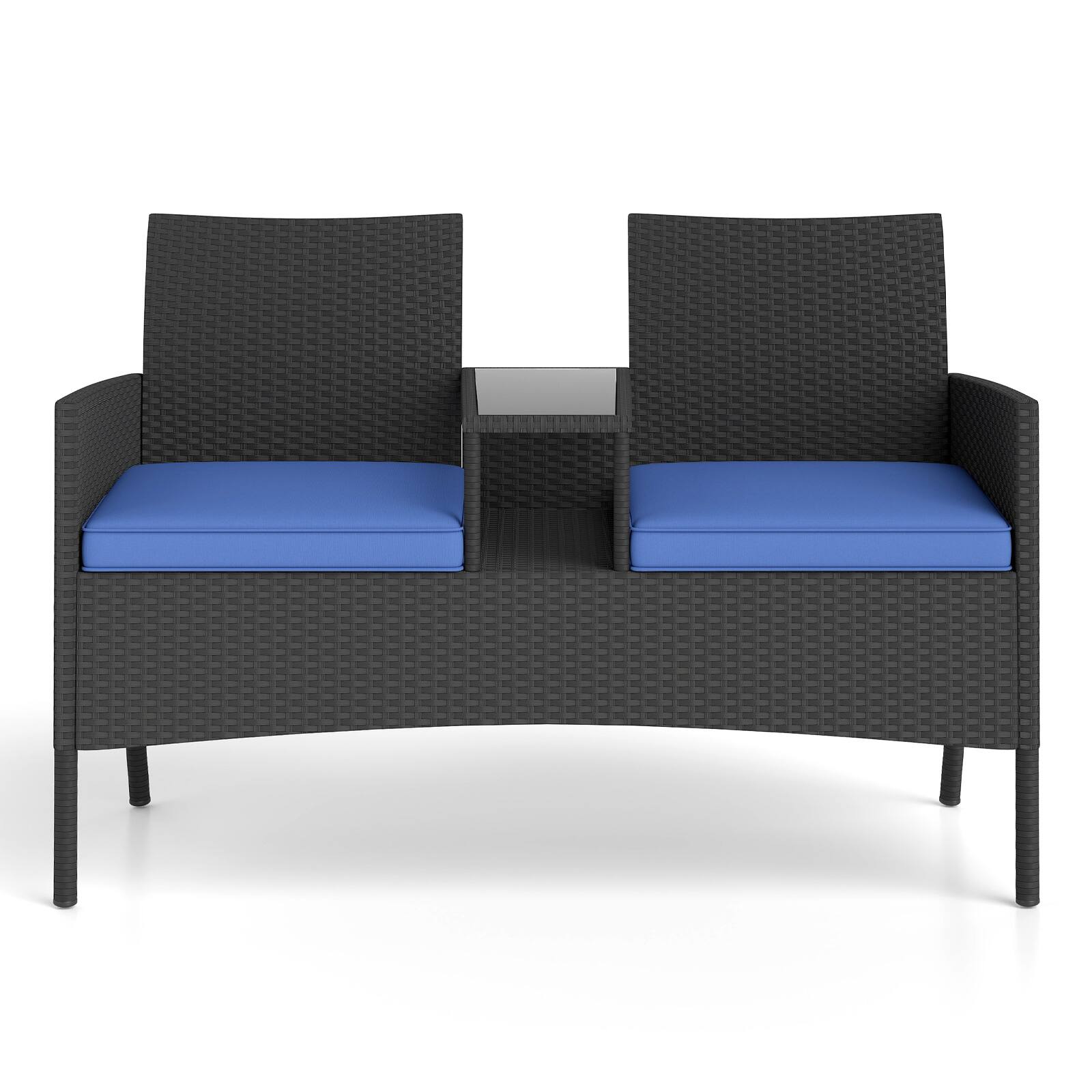 Alt View 9. Gymax - Gymax Patio Loveseat w/ Built-in Table Soft Cushions & Tempered Glass Tabletop - Navy, Black.