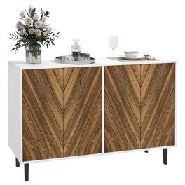 Homcom - Kitchen Sideboard Buffet Cabinet with Adjustable Shelves, 48" Coffee Bar Cabinet with Chevron Doors and Wood Legs - Brown