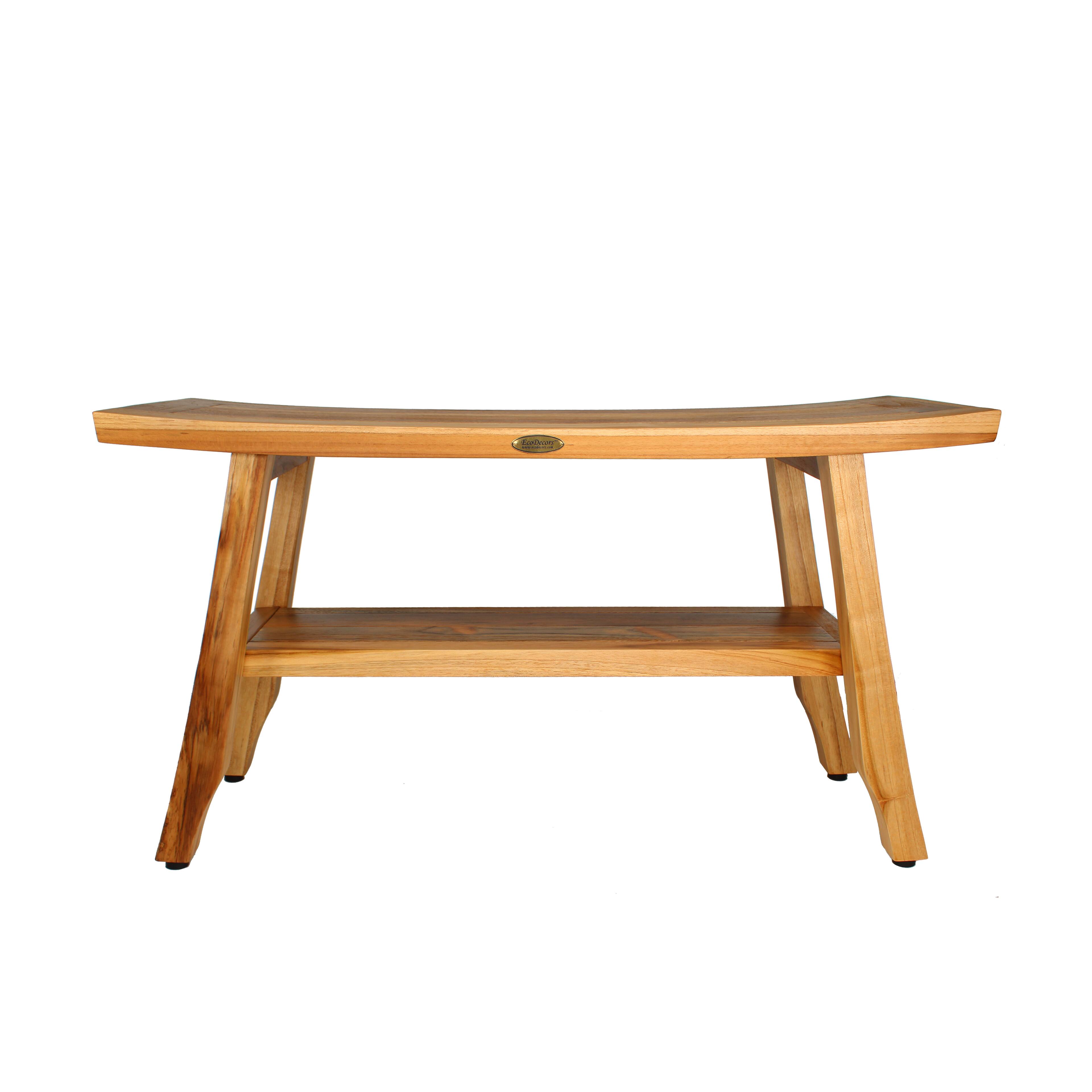 Front. EcoDecors - EcoDecors 34 Inch Satori Natural Teak Waterproof Teak Wood Shower Bench - EarthyTeak.