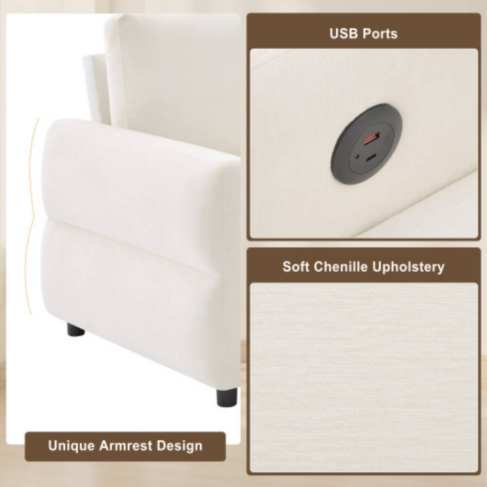 USB Ports  
Soft Chenille Upholstery  
Unique Armrest Design