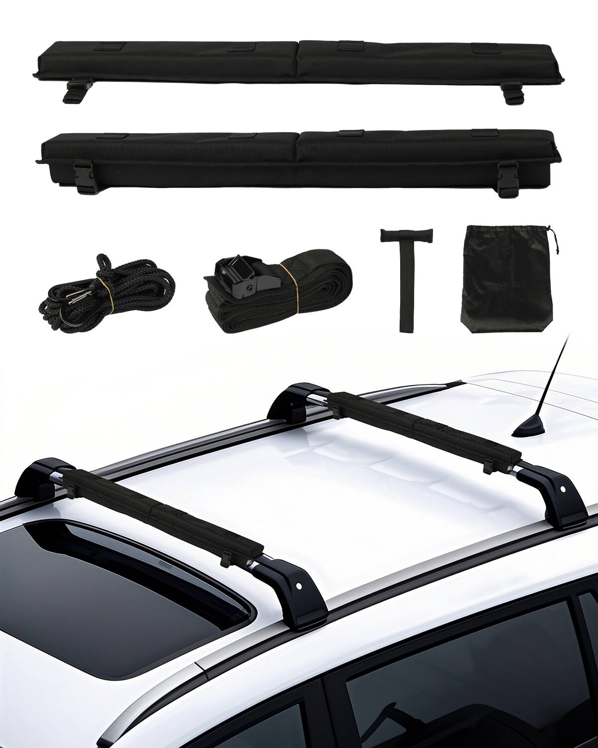 Front. VEVOR - Soft Roof Rack Pads, 30" Universal Car Roof Rack Pad for Various Crossbars, 176LBS Loading Luggage Kayak Carrier - Black.
