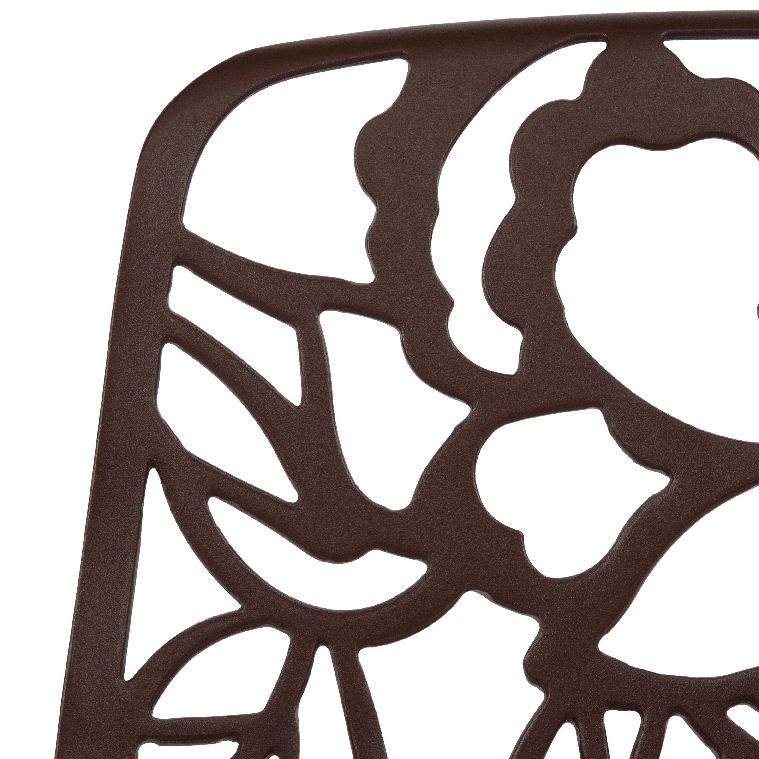 Alt View 6. LeisureMod - Devon (Set of 2) Aluminum Outdoor Dining Chair, UV Resistant & Stackable Floral Design Accent Chair - Fully Assembled - Brown.