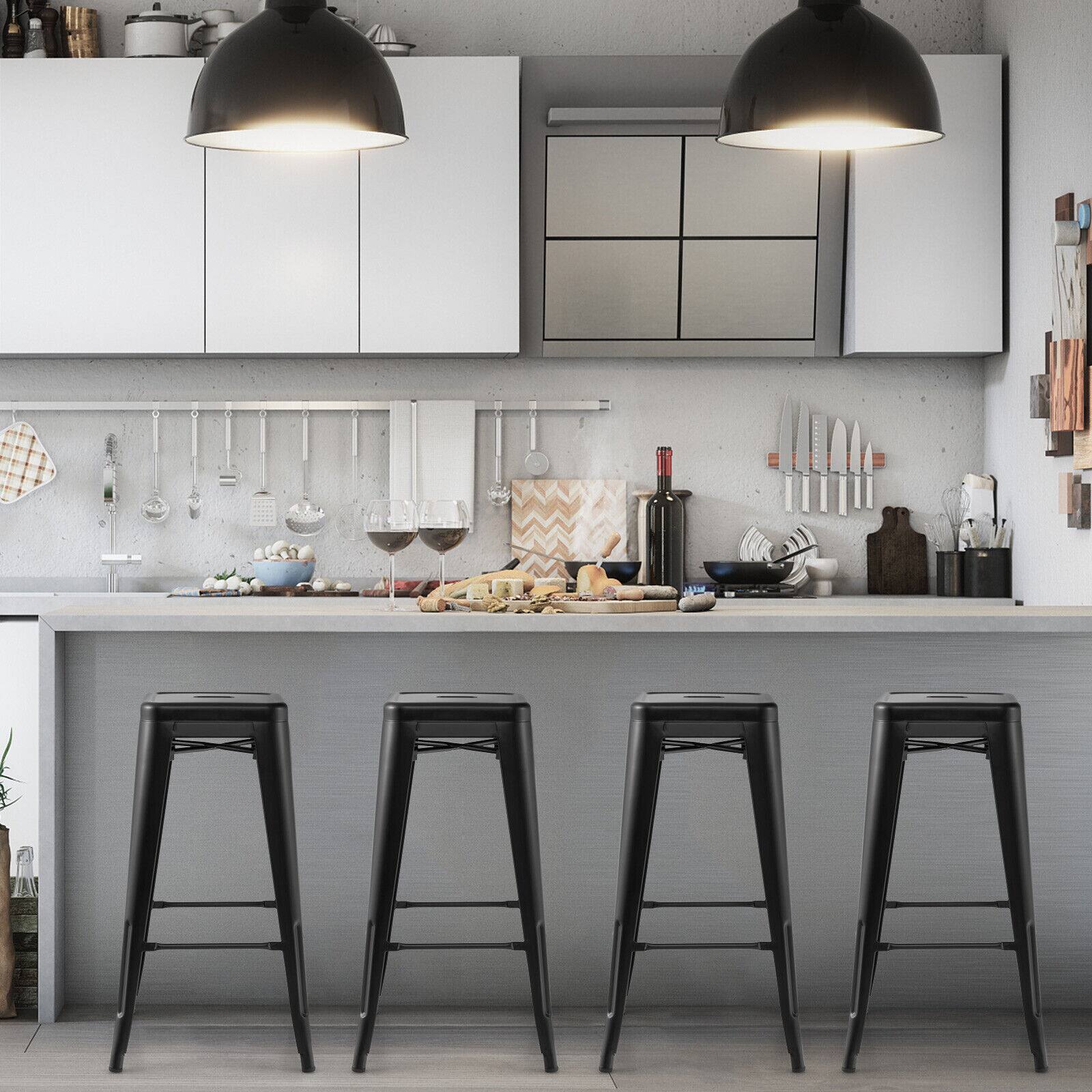 Alt View 1. Ecooso - 30 Inch Bar Stools Set of 4 with Square Seat and Handling Hole - Black.