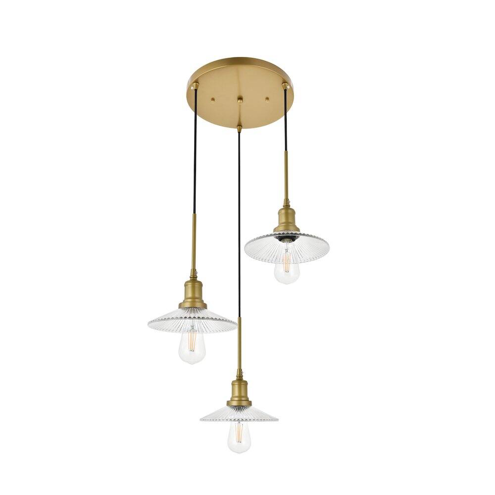 Alt View 6. Living District - Waltz 3 Light Brass Pendant - Brass And Clear.