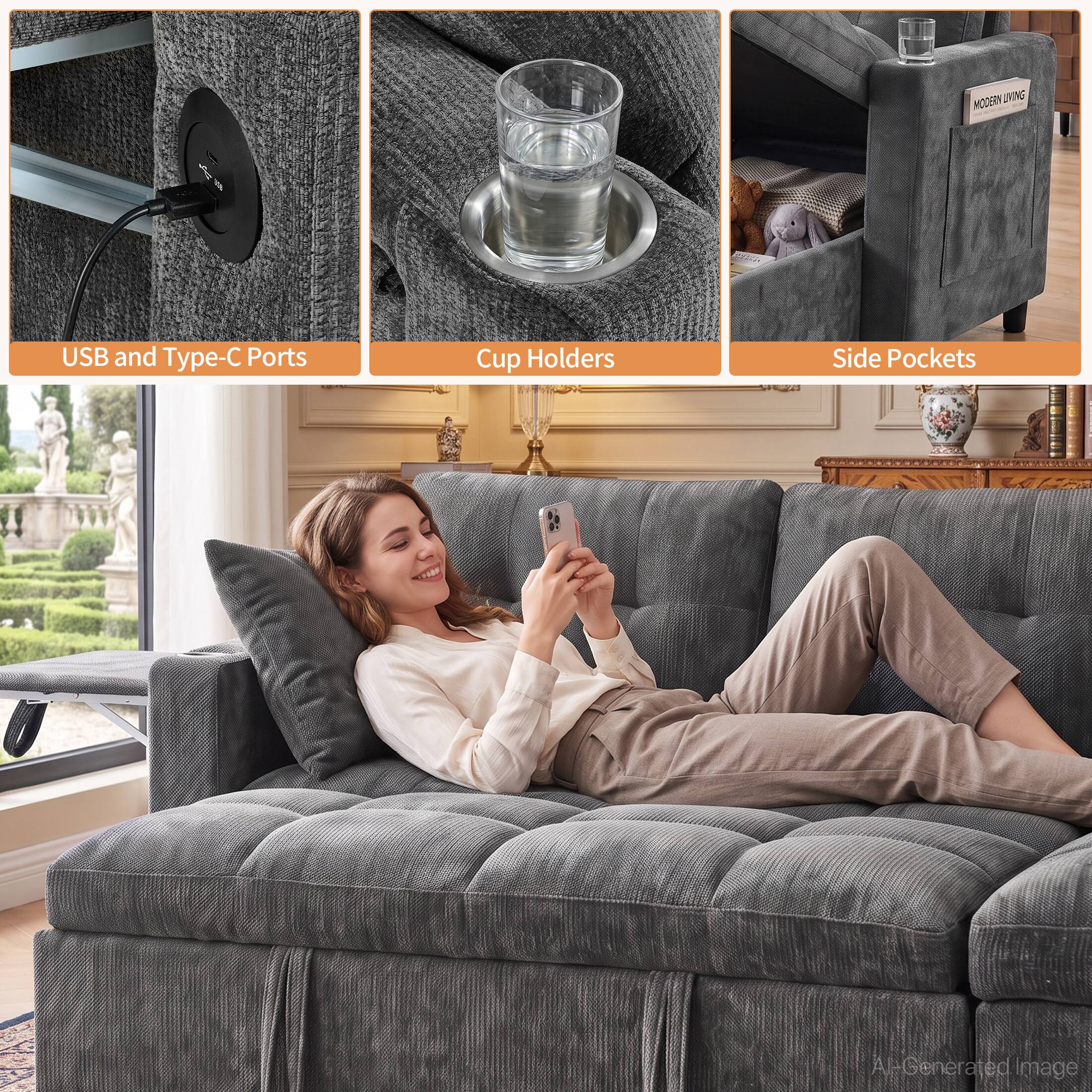 MODERN LIVING

USB and Type-C Ports
Cup Holders
Side Pockets

AI-Generated Image