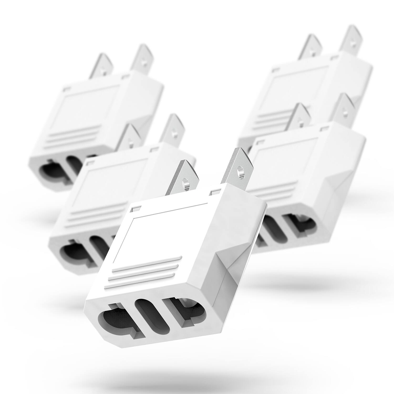 Front. Fosmon - 5 Pack Travel Power Converter EU to US Plug Adapter, Converter Adapter European to US Plug Compact, 2 Prong White - White.