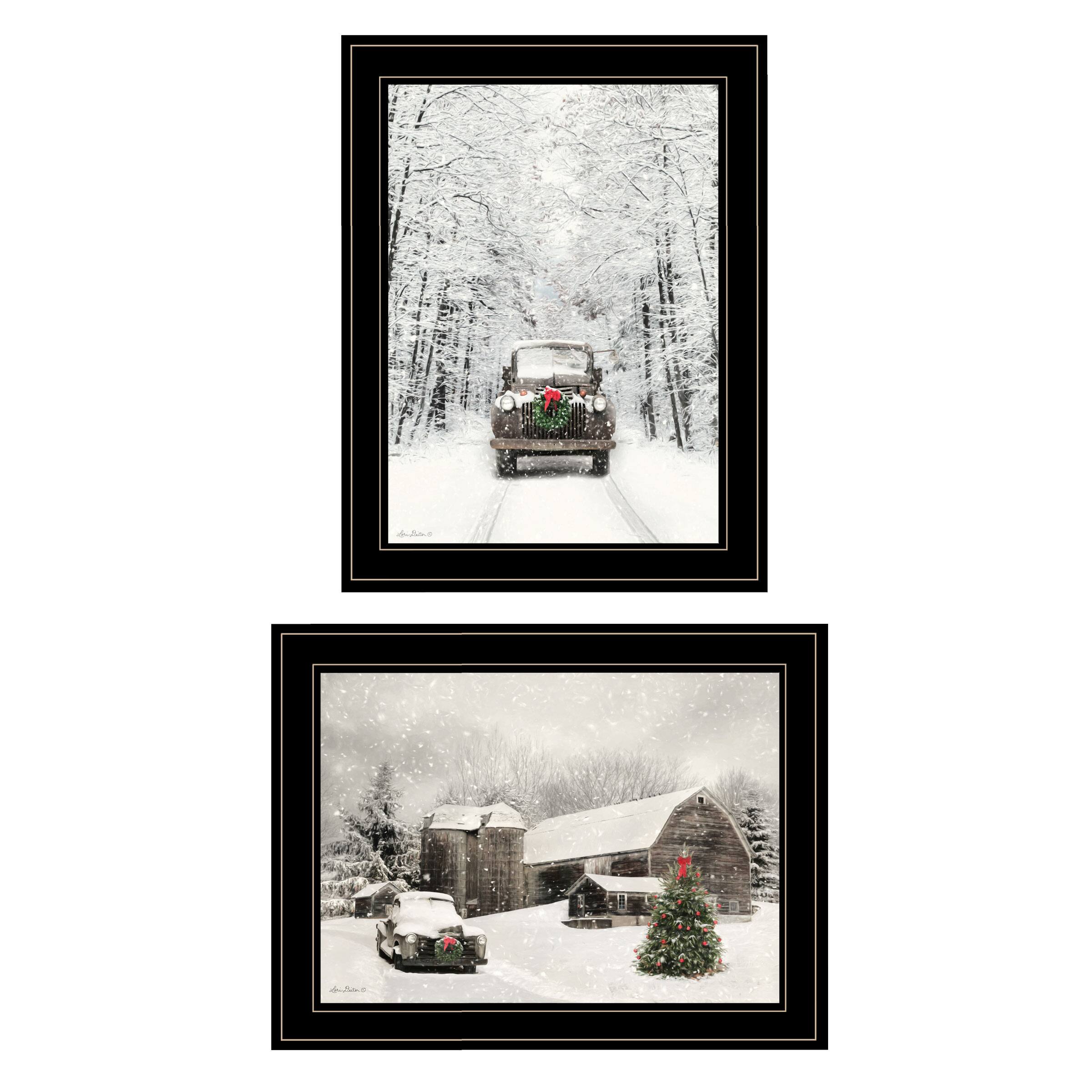 Front. TinyHomie - Antique Christmas 2 Piece Vignette Lori Deiter Black Frame - white.