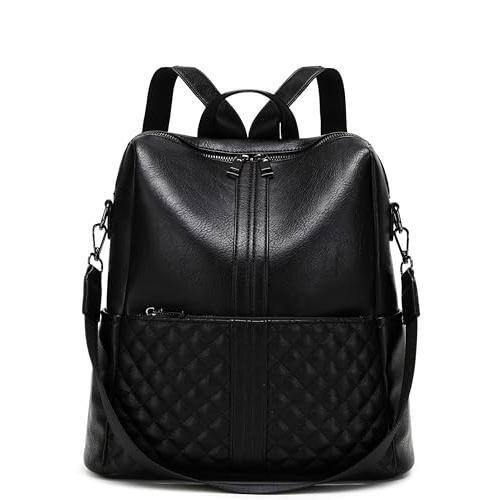 Front. Live At Space - Daily Use Backpack Purse For Women Vegan Leather Travel Pack Fashion Multipurpose Design Shoulder Bags Handbag - Black-Medium.