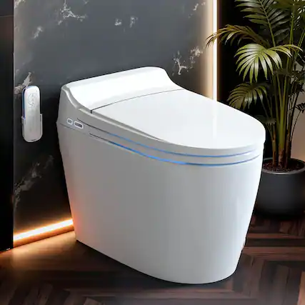 Front. Koligey - Smart Toilet with Tankless Bidet Wash, Auto Open Lid, 1.28 Gallons Auto Dual Flush, Heat Seat, Warm Wash/Dryer - White.
