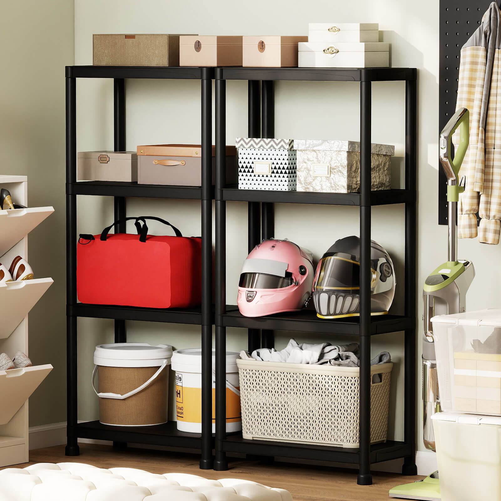 Alt View 4. Costway - Costway 2 PCS 4-Tier Heavy-Duty Plastic Storage Shelves Freestanding Garage Shelving Unit - Black.