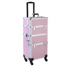 Winado - 3 in 1 Rolling Makeup Train Case Large Cosmetic Trolley with 360° Rotation Wheels Professional for Nail Dresser Hairstyl - Light Pink