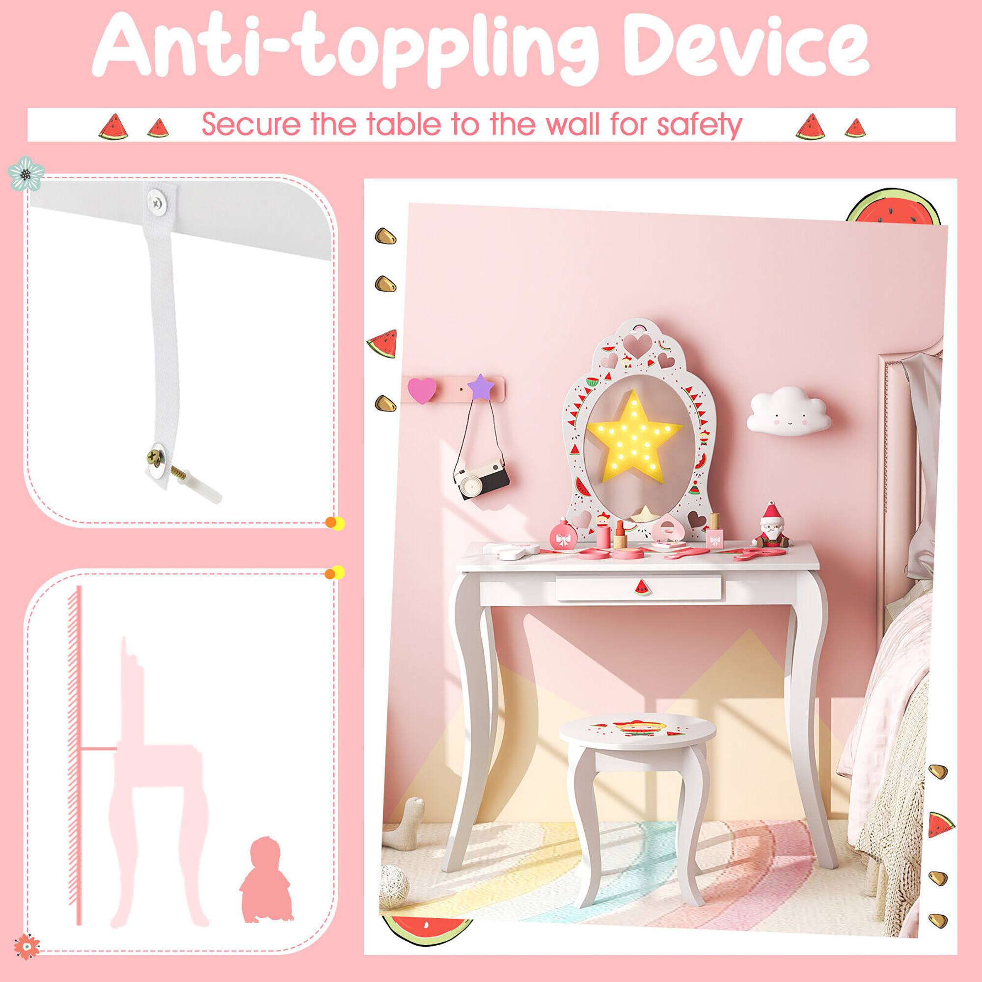 Anti-toppling Device

Secure the table to the wall for safety