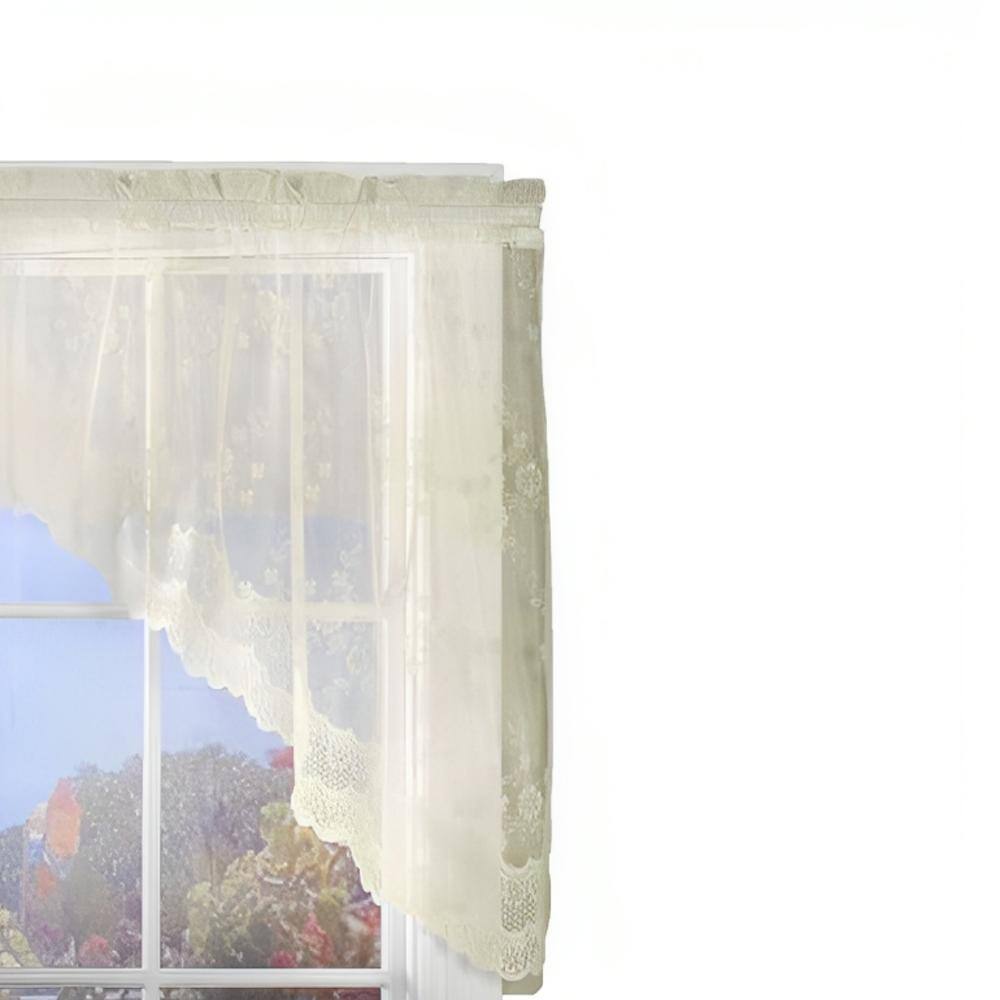 Angle. Commonwealth Home Fashions - Commonwealth Habitat Mona Lisa Jacquard Scalloped Lace Swag Pair - 72x32" - White - White.