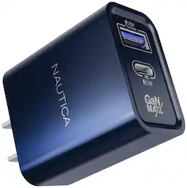 Nautica - CH111 Galaxy S25 S24 Charger - 20W PD USB-C / USB-A QC3.0 Dual Port Wall Charger for iPhone 16/15/Fold 5/Note20 - Navy