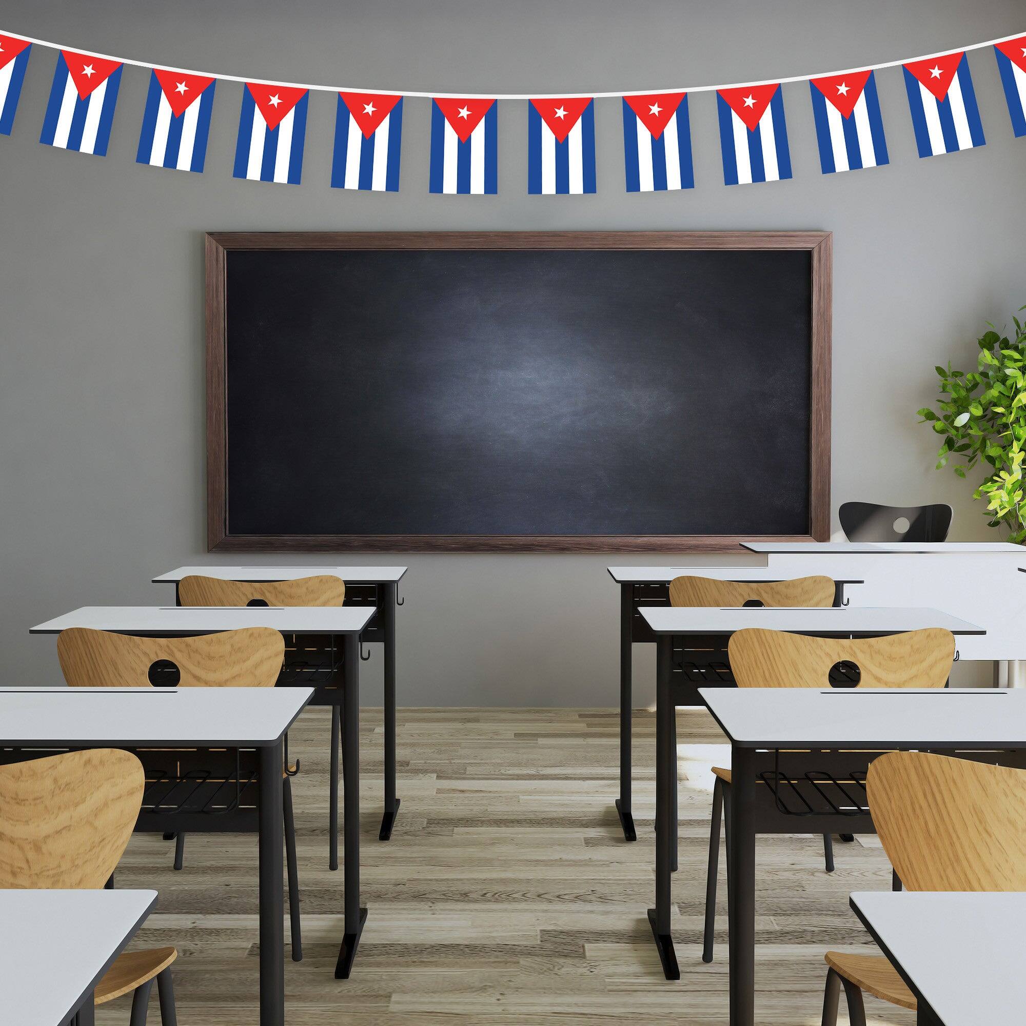 Back. G128 - Cuba Bunting Banner, 33 ft String with 8.2 x 5.5 in Mini Flags - Assorted Colors.