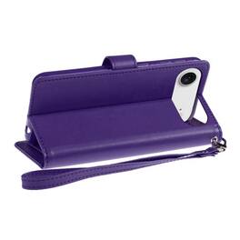 Kitcheniva - PU Leather Phone Wallet Case With Wrist Strap Tempered Glass For iPhone 17 Air - Dark Purple