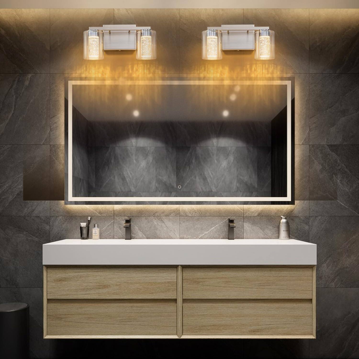 Alt View 6. TECH SAFARI - Brushed Nickel Vanity Light With Color Modes Eye Protection Led Bathroom Fixture Dimmable Modern Wall Over - Black-Gold 2-light.
