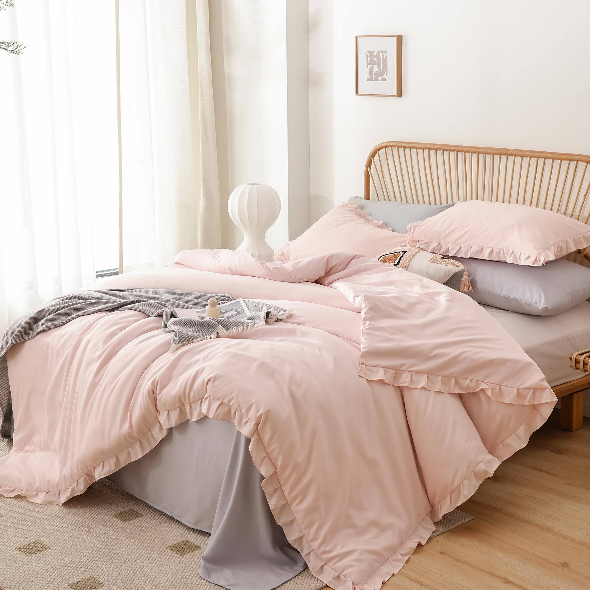 Alt View 3. Comfort Essence - Comforter Set Queen 3pcs1 Ruffled And 2 Pillowcases Vintage Shabby Chic Bedding Soft Fluffy All Season - Grayishpurple-Queen.