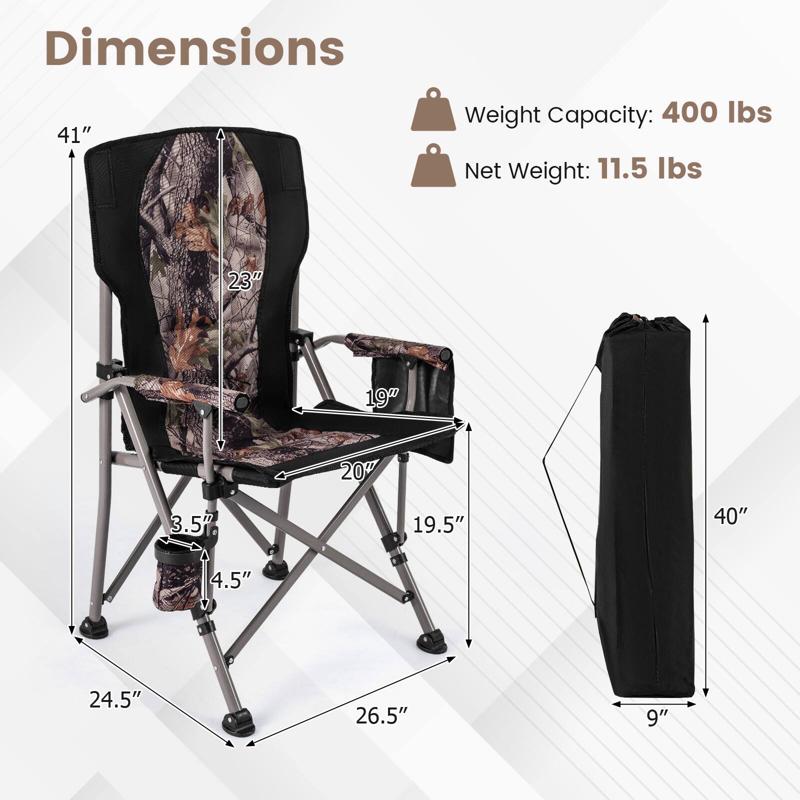 Dimensions  
41"  
Weight Capacity: 400 lbs  
Net Weight: 11.5 lbs  
23"  
19"  
20"  
3.5"  
19.5"  
40"  
4.5"  
24.5"  
26.5"  
9"