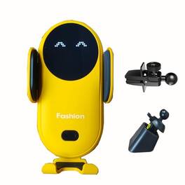 HM 1810 - Wireless Car Mount Cute Phone Holder Automatic Clamping Air Vent Dashboard Smart For 15 14 13 12 11 xr 8 - Yellow