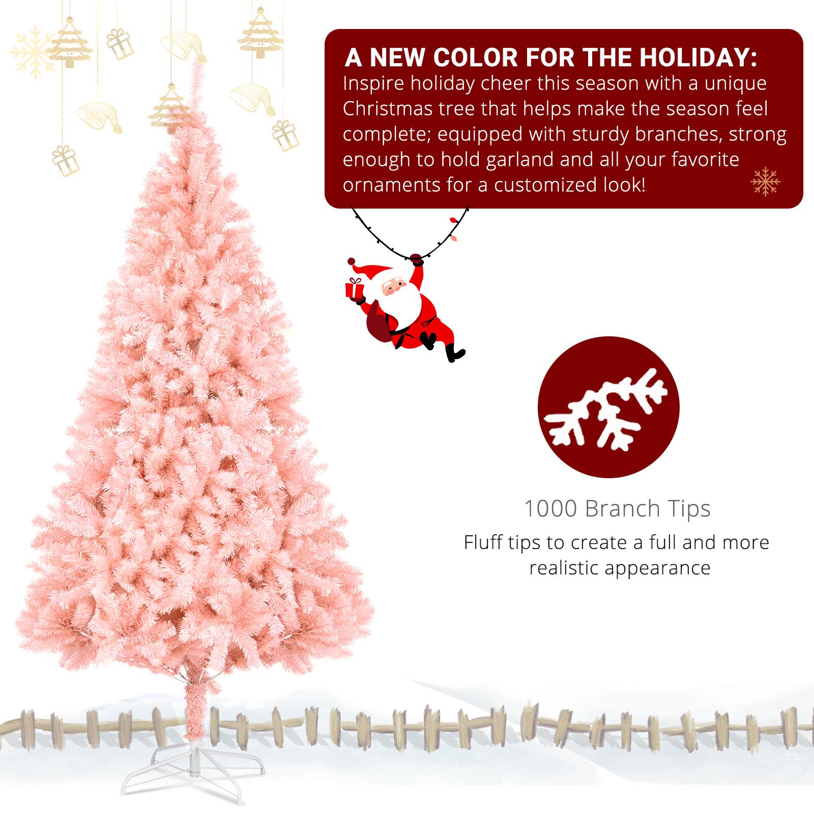 A NEW COLOR FOR THE HOLIDAY: Inspire holiday cheer this season with a unique Christmas tree that helps make the season feel complete; equipped with sturdy branches, strong enough to hold garland and all your favorite ornaments for a customized look!

1000 Branch Tips
Fluff tips to create a full and more realistic appearance