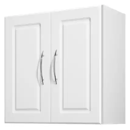 Front. VEVOR - Laundry Room Wall Cabinet, 2-Tier Wall Mounted Hanging Cabinet with Adjustable Shelf, Cupboard Storage with 2 Doors - White.
