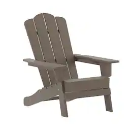 Emma + Oliver - Tiverton Adirondack Chair with Cup Holder, Weather Resistant HDPE Adirondack Chair - Brown