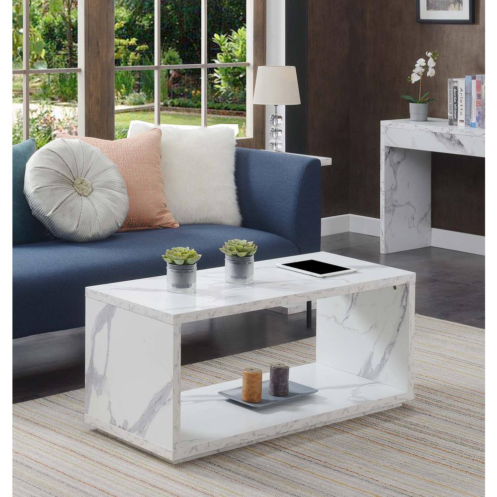 Left. Convenience Concepts - Northfield Admiral Coffee Table with Shelf, White Faux Marble - White Faux Marble.