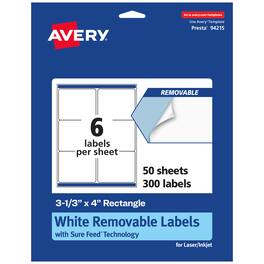 Avery - Removable Rectangle Labels, 3-1/3" x 4", 300ct - White