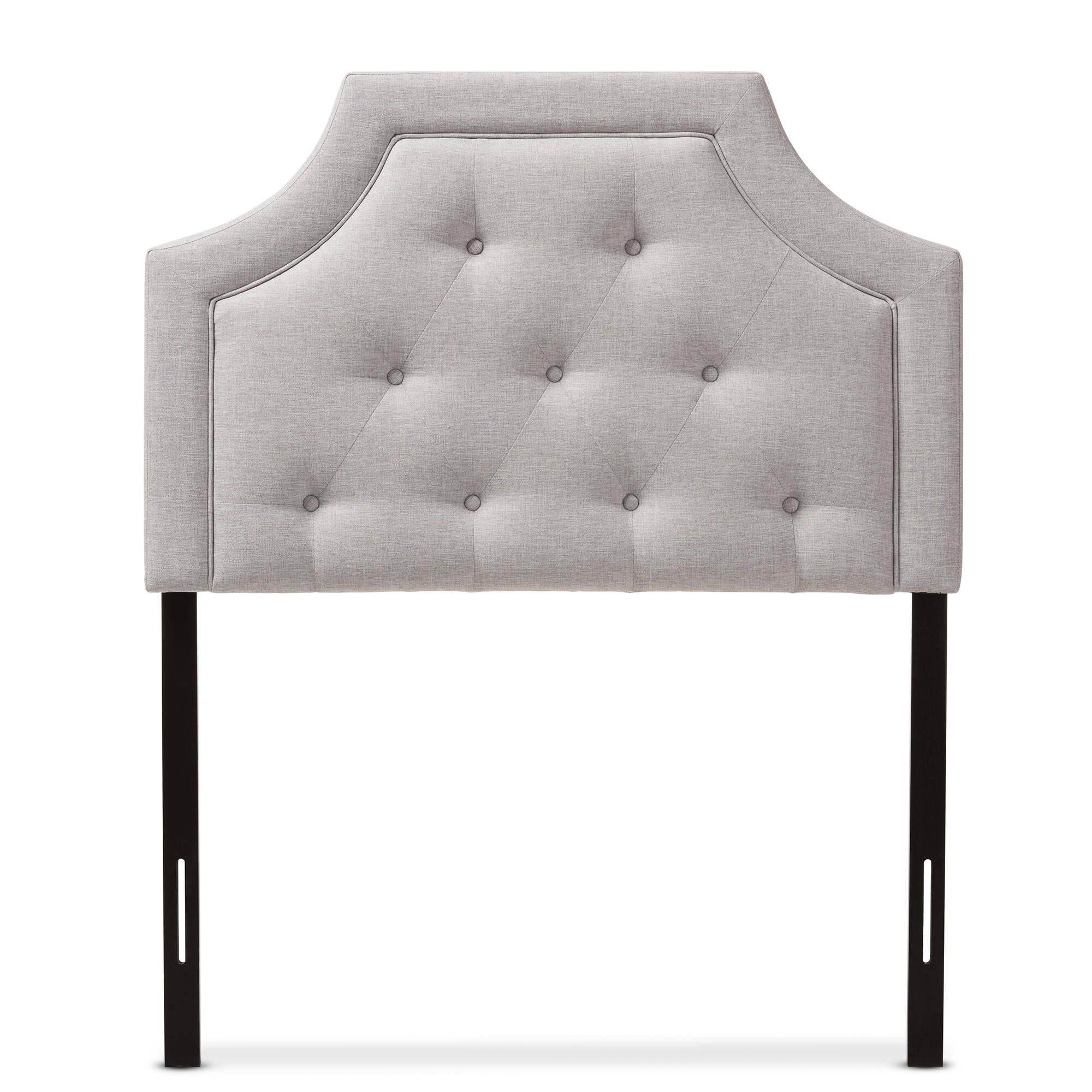 Angle. Baxton Studio - Mars Modern and Contemporary Fabric Twin Size Headboard - Greyish Beige.