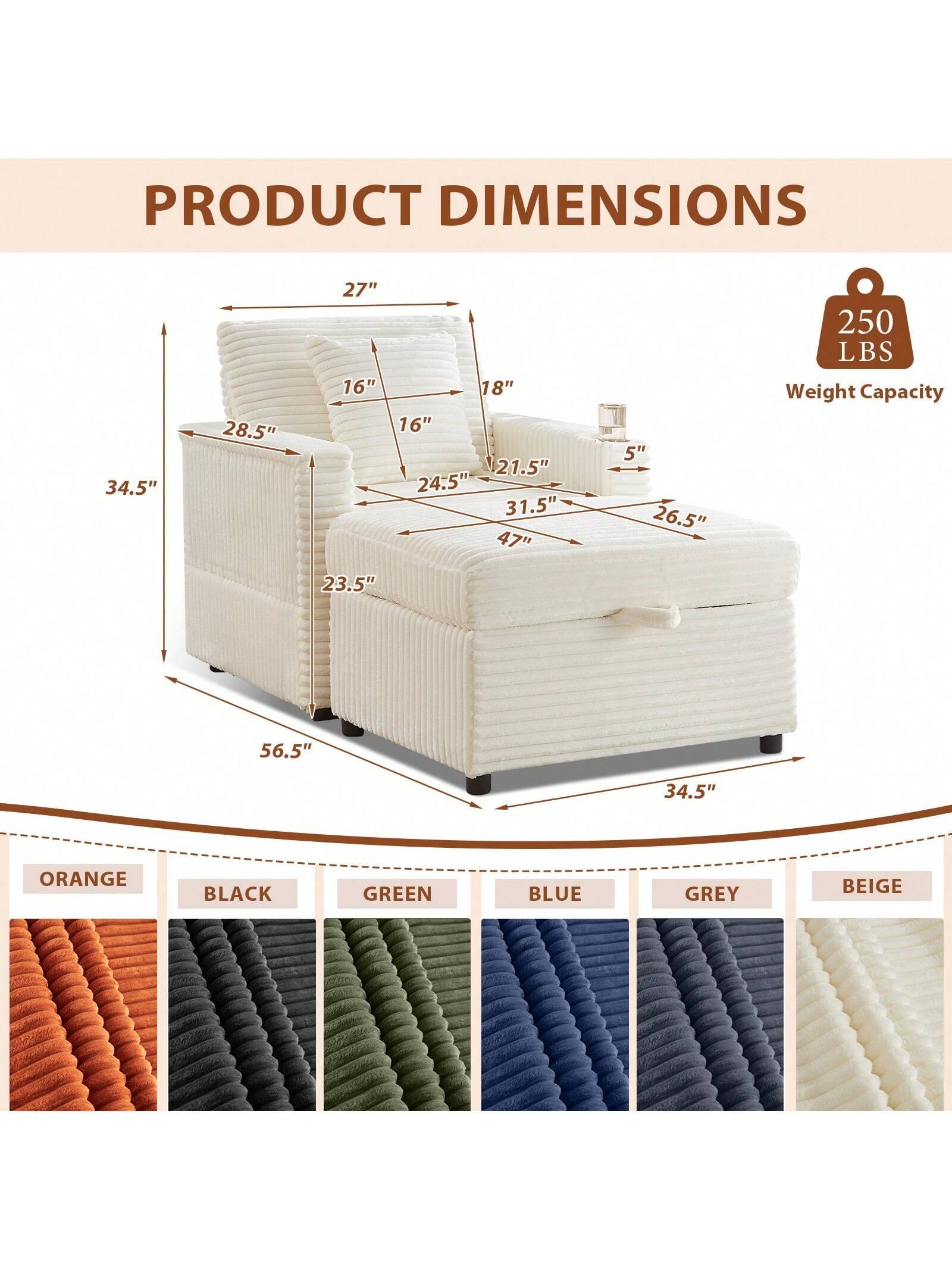 PRODUCT DIMENSIONS  
34.5" 28.5" 27" 16" 18" 16" 21.5" 24.5" 31.5" 47" 23.5" 5" 26.5"  
250 LBS Weight Capacity  
56.5"  
ORANGE BLACK GREEN BLUE GREY BEIGE