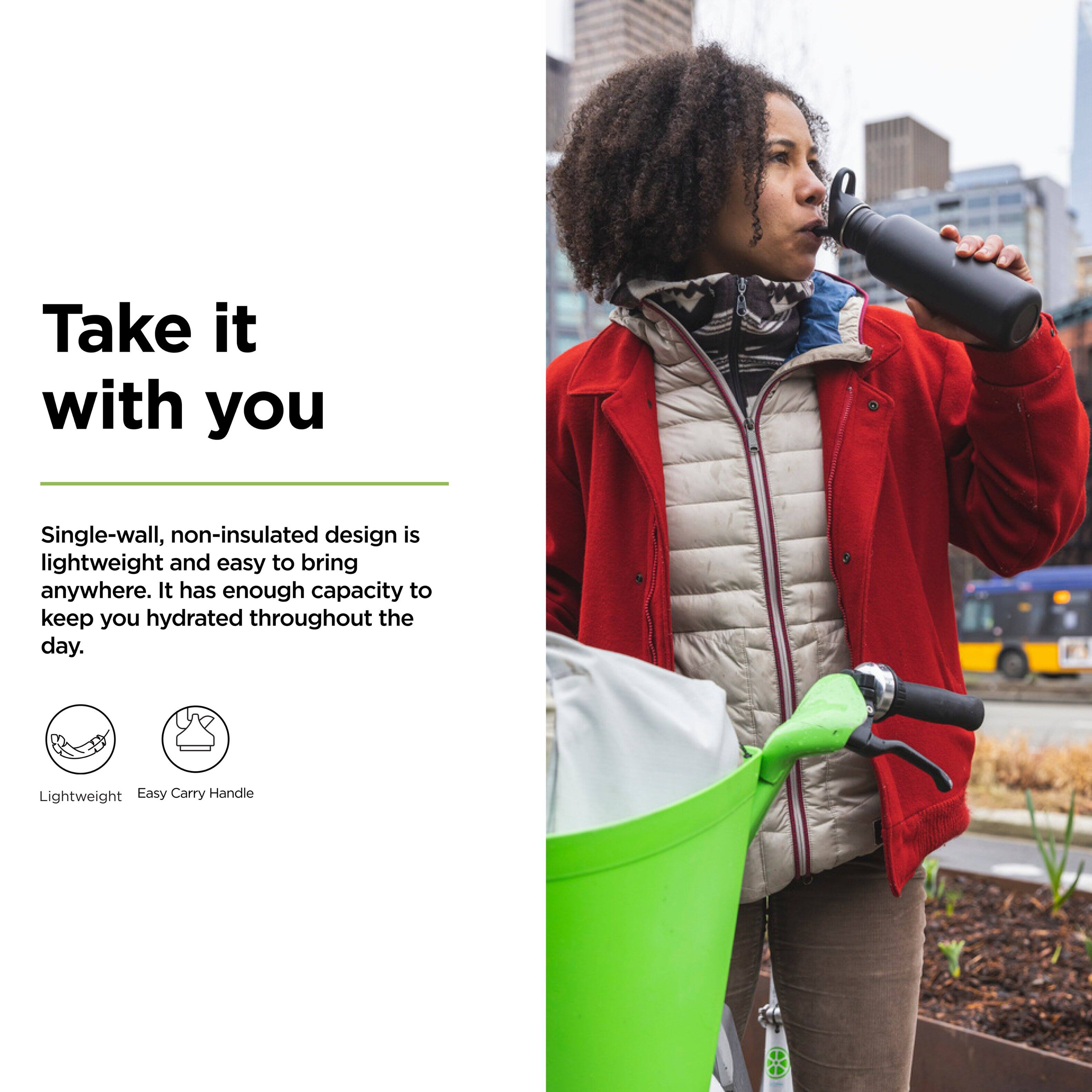 Take it with you

Single-wall, non-insulated design is lightweight and easy to bring anywhere. It has enough capacity to keep you hydrated throughout the day.

Lightweight Easy Carry Handle