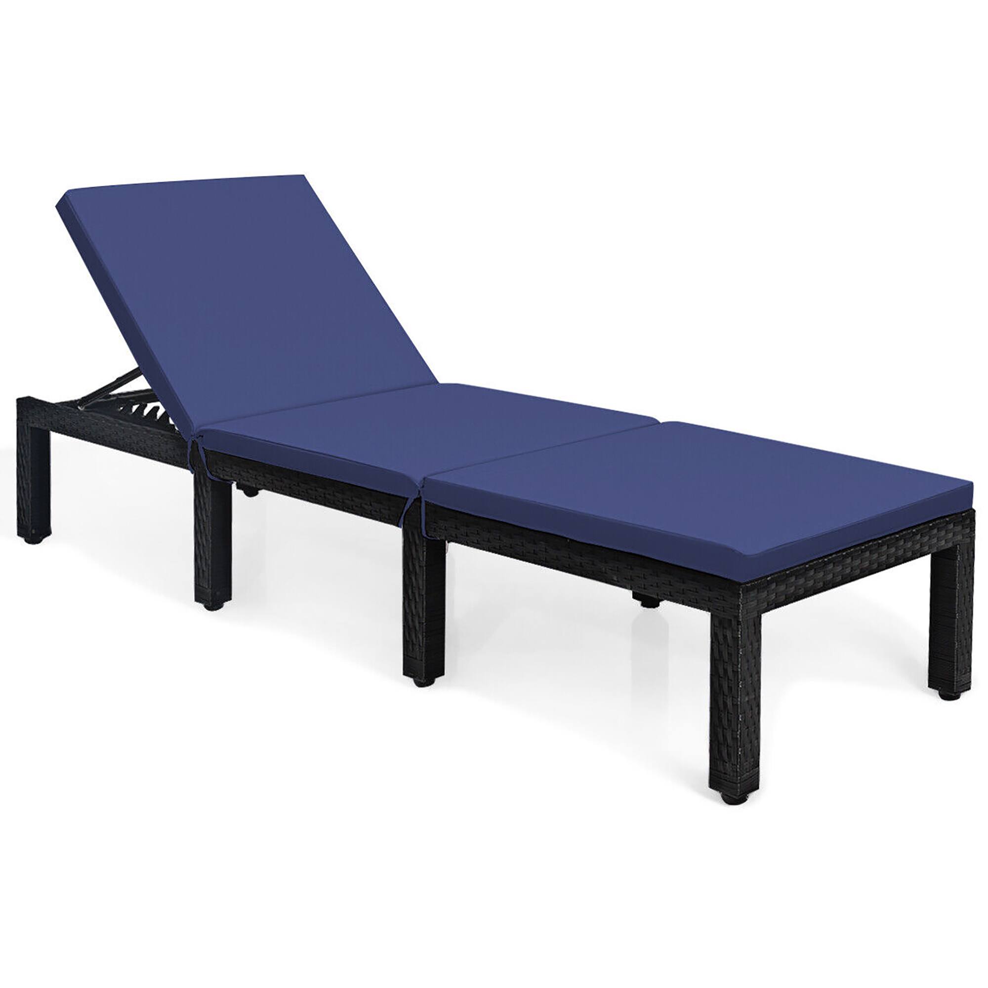 Alt View 5. Gymax - Gymax 2PCS Patio Lounge Chair Rattan Chaise w/ Adjustable Navy & Off White Cushioned - Navy/Off white.