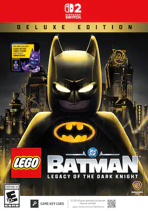 OD2 D NINTENDO SWITCH. DELUXE EDITION INCLUDES EXCLUSIVE LEGO RETRO VIDEO GAME BATMAN MINIFIGURE W 1 HOBARG * * DC * TM LEGO BATMAN LEGACY OF THE DARK KNIGHT EVERYONE 10+ WB WARNER BROS LAMES D 10+ GAME-KEY CARD 25 GB Full required. game download see back. via internet ESRB support.nintendo.com/switch2/gamekeycard - E10+ (Everyone 10+)