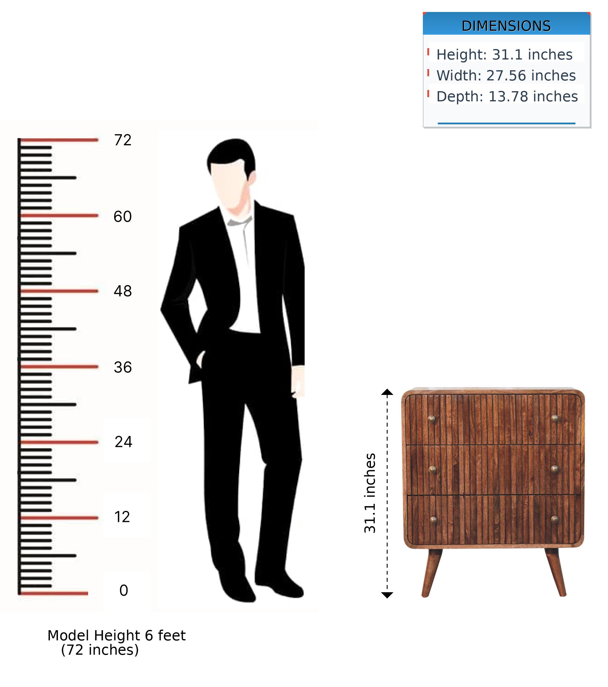 DIMENSIONS  
Height: 31.1 inches  
Width: 27.56 inches  
Depth: 13.78 inches  

Model Height 6 feet (72 inches)