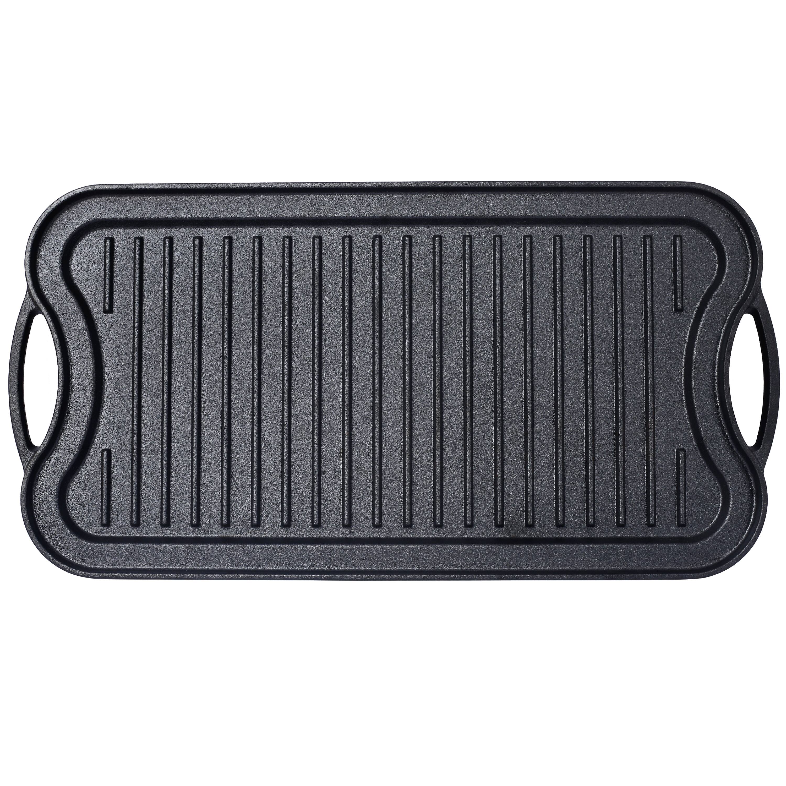 Front. ELEMENT ACE - Pre-Seasoned Reversible Cast Iron Grill and Griddle with Dual-Sided Cooking Surface for Versatile Meals - Black.