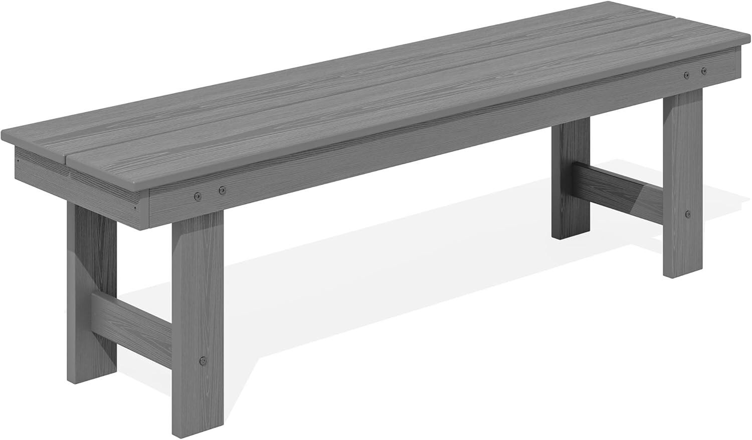 Front. SERWALL - SERWALL 2-Person Backless Outdoor Bench 56 Inches, All Weather HDPE Patio Bench for Garden, Porch and Park, Grey - Grey.