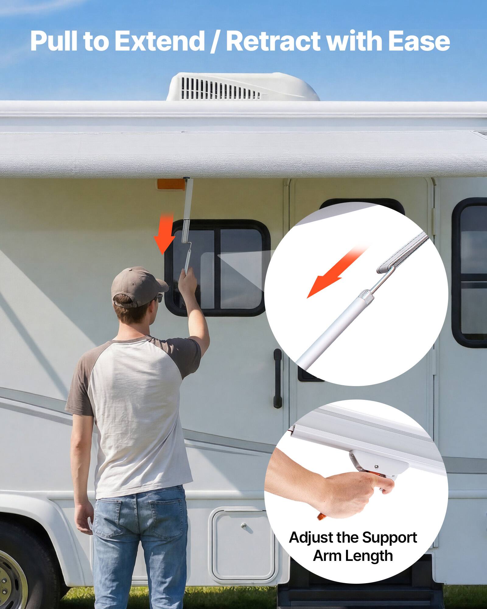 Pull to Extend / Retract with Ease  
Adjust the Support Arm Length