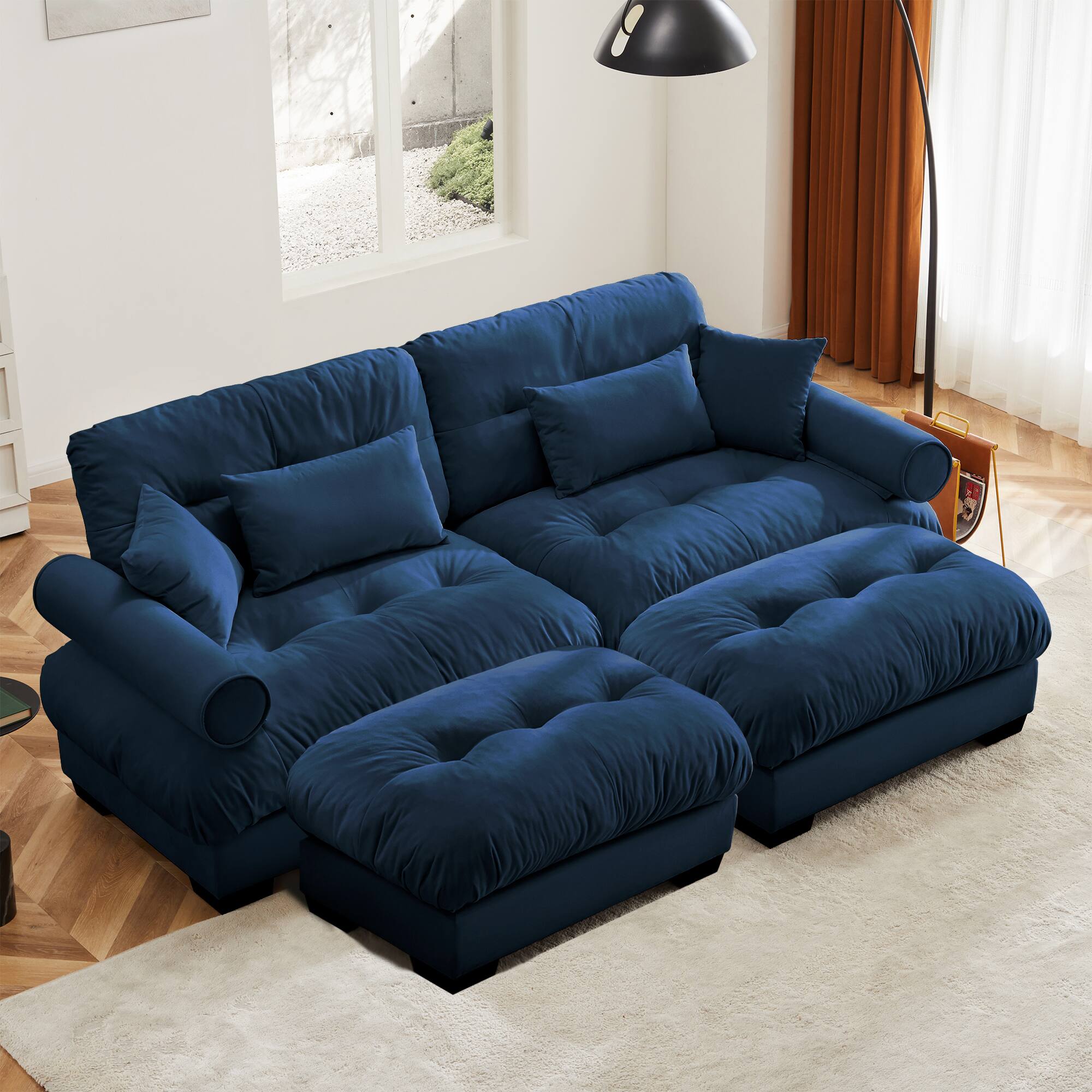 Front. LOVMOR - Compressed Pack 2 Seater Velvet Couch For Living Room Soft Modern Lounge Indoor Elegant Home Den TV Seat Style - Blue.