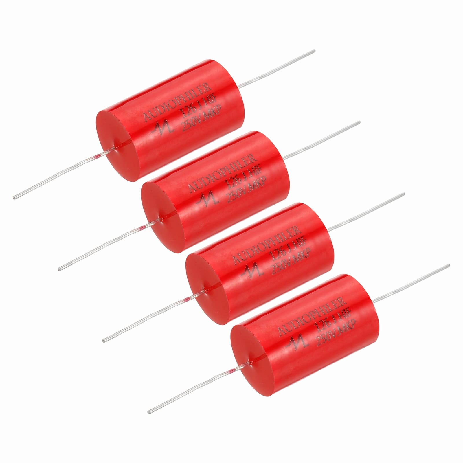 Unique Bargains - 4pcs 12uf Frequency Divider Capacitor, 250V Axial Audio Speaker Crossover MKP Film Capacitor - Red