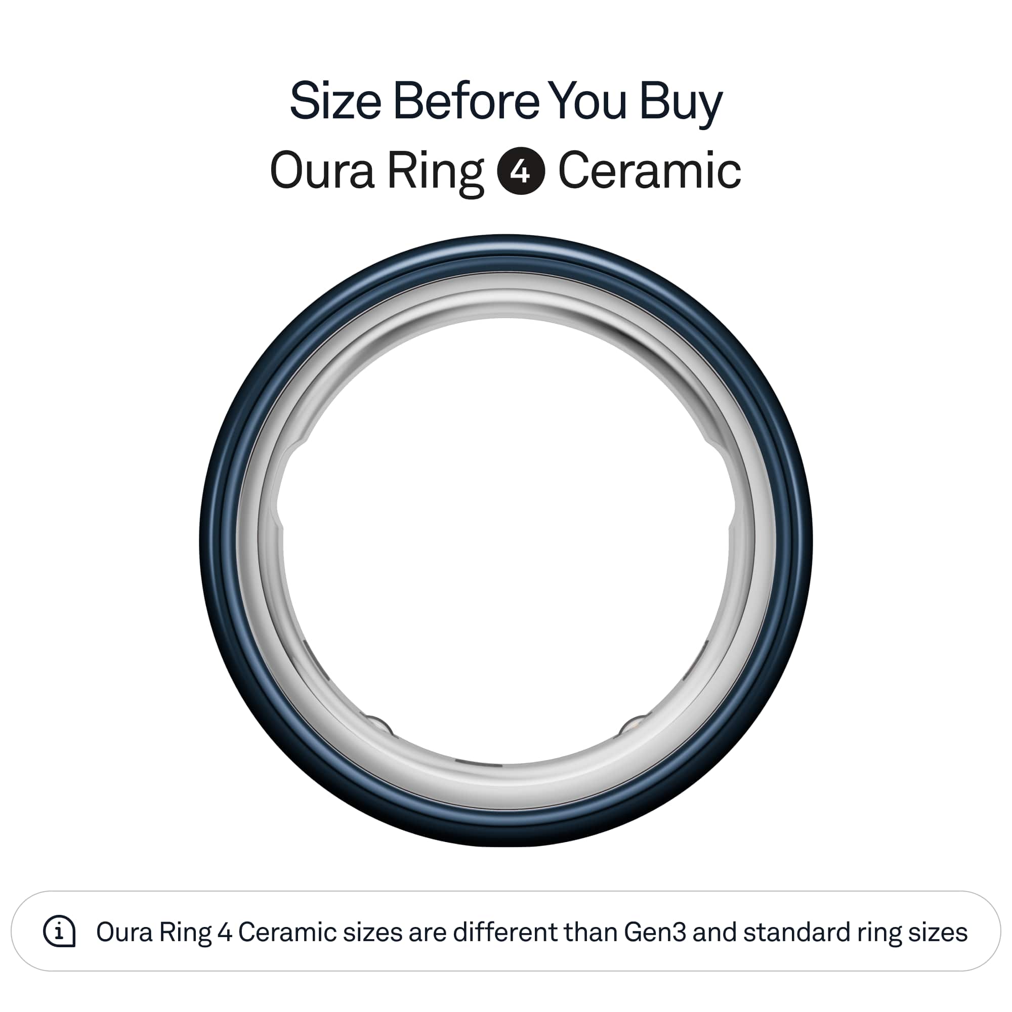 Size Before You Buy
Oura Ring 4 Ceramic
Oura Ring 4 Ceramic sizes are different than Gen3 and standard ring sizes