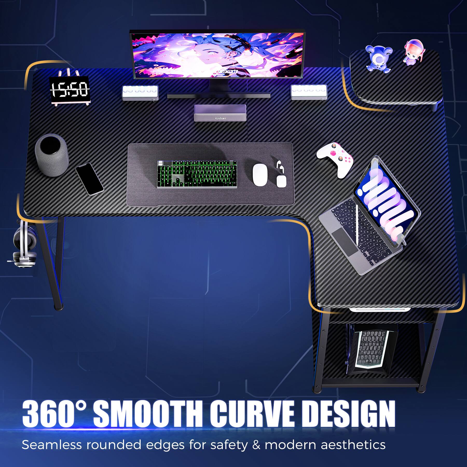 15:50, 360° SMOOTH CURVE DESIGN, Seamless rounded edges for safety & modern aesthetics