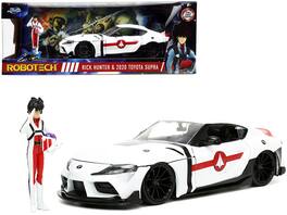 Jada - 2020 Toyota Supra and Rick Hunter Diecast Figurine "Robotech" "Hollywood Rides" Series 1/24 - White