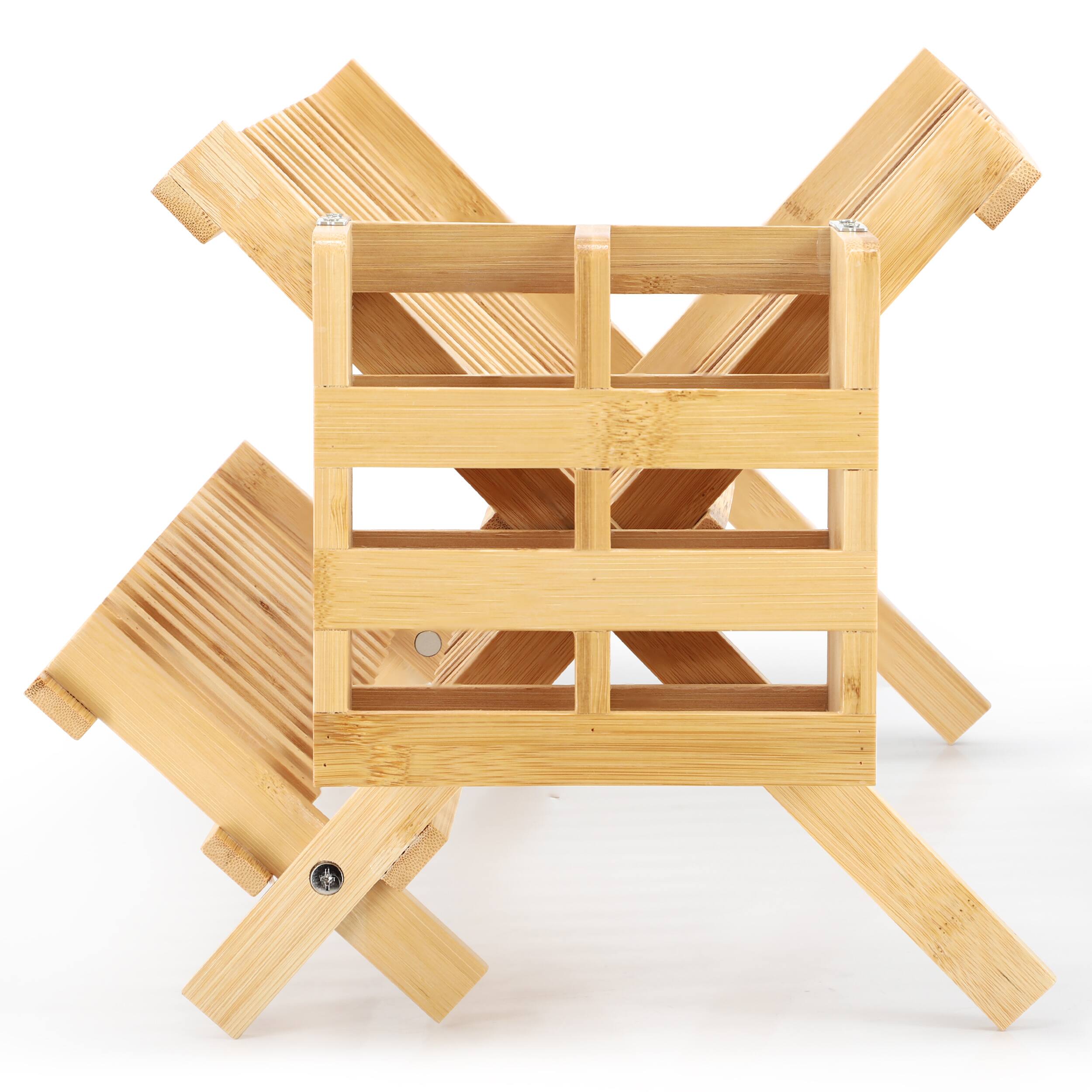Angle. MegaChef - MegaChef 2 Tier Collapsible Kitchen Bamboo Drying Dish Rack with Utensil Holder - Brown.